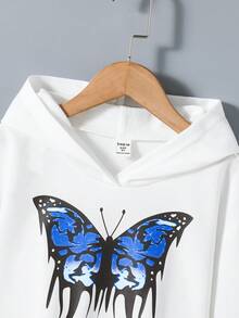 SHEIN Tween Girl Butterfly Print 2 In 1 Sweatshirt - White - View 4