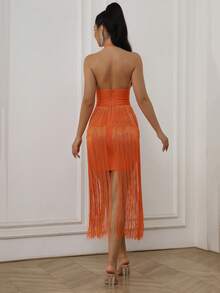 Modphy 流蘇下擺繞頸緊身連衣裙 - 橘色 - 查看 2