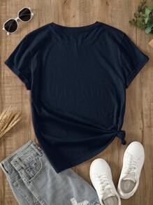 INAWLY Heart And Letter Graphic Tee - Navy Blue - View 2