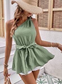 SHEIN VCAY Blusa de un hombro con cinturón - verde menta - Ver 2