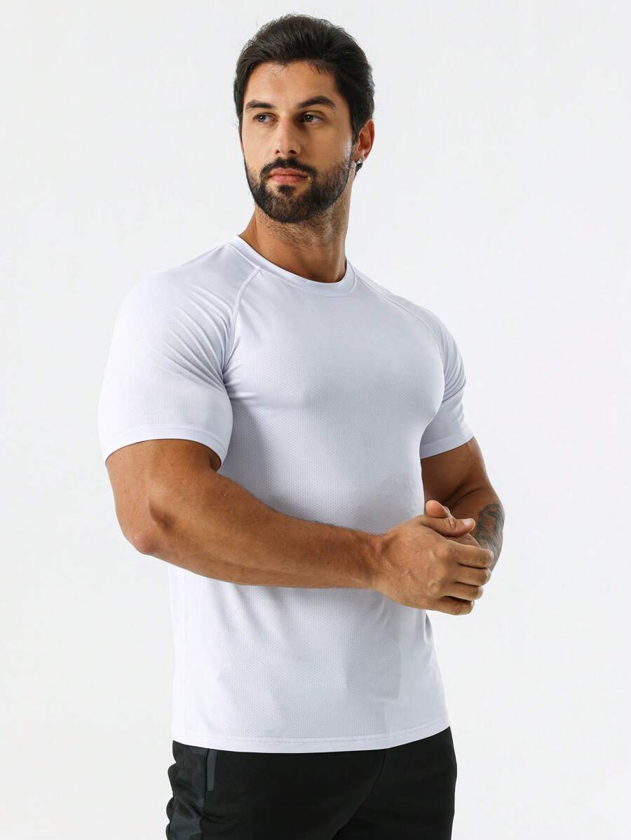 Daily&Casual Hombres Camiseta deportiva unicolor de manga raglán - Blanco - Ver 1