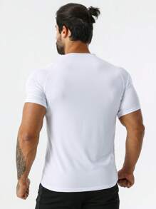 Daily&Casual Hombres Camiseta deportiva unicolor de manga raglán - Blanco - Ver 2
