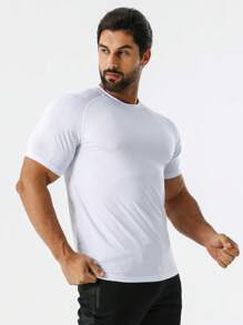 Daily&Casual Hombres Camiseta deportiva unicolor de manga raglán - Blanco - Ver 4
