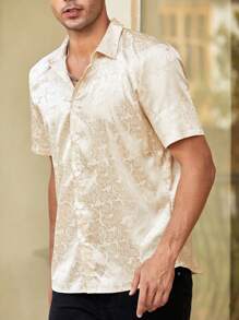 Manfinity Homme 男士提花前排扣襯衫 - 金色 - 查看 1