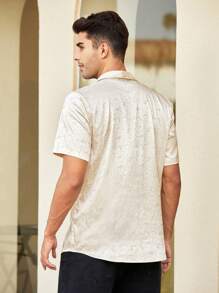 Manfinity Homme 男士提花前排扣襯衫 - 金色 - 查看 2