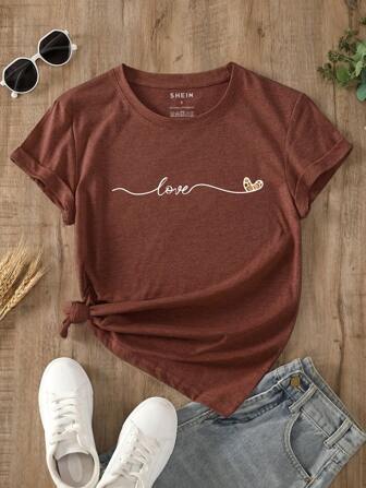 INAWLY Heart And Letter Graphic Tee