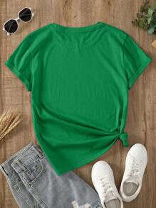 SHEIN LUNE Núi Và Đồ họa Khẩu hiệu Áo thun - màu xanh lá - Xem 2