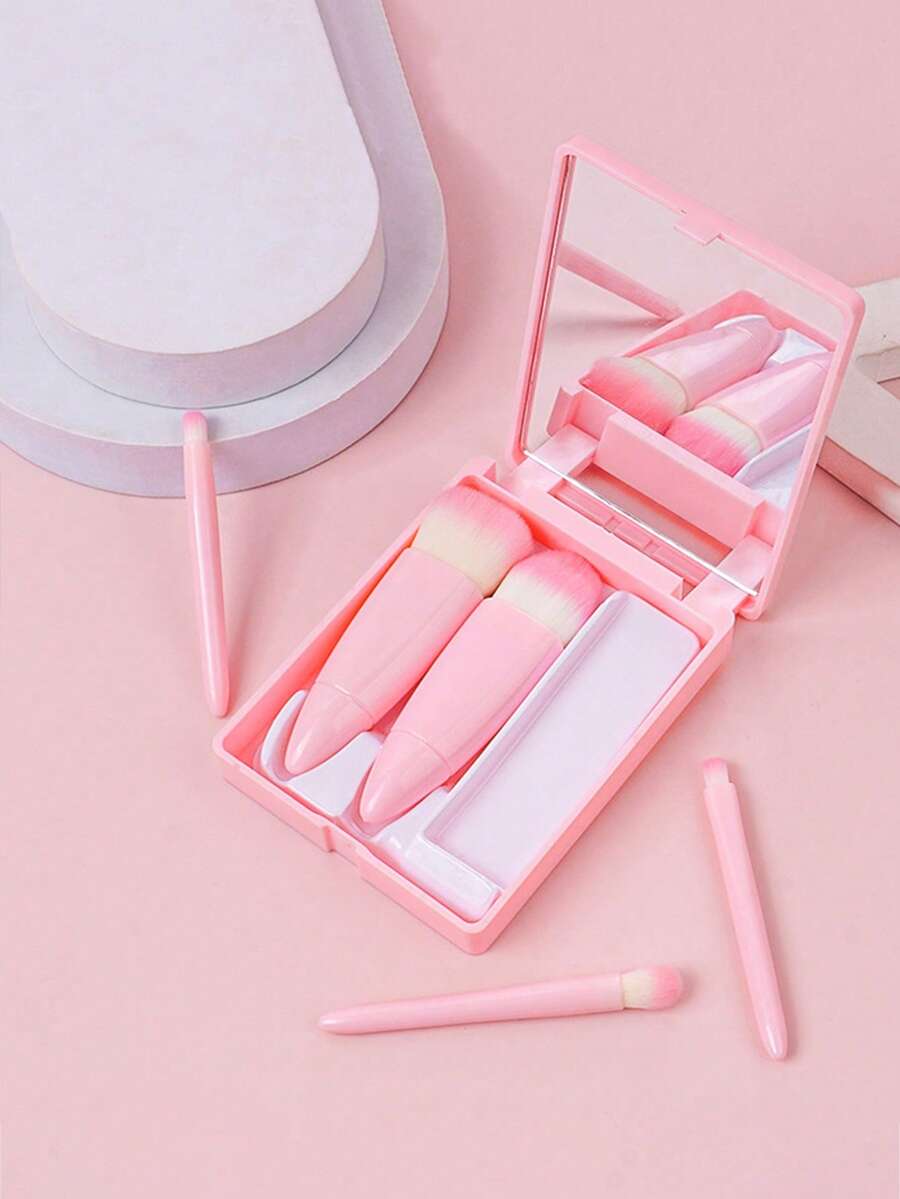 Portable Makeup Brush Kit, 1Set Plastic Cosmetic Brush & Storage Box With Mirror Cosmetic Brush,Brush Set,Makeup Brush Kit,Make Up Brush Set,Make Up Set Complete,Makeup Brush Set,Complete Makeup Kit,Brush Kit,Brushes Makeup Set,Makeup Gift Set - Pink - View 1