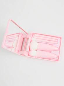 Portable Makeup Brush Kit, 1Set Plastic Cosmetic Brush & Storage Box With Mirror Cosmetic Brush,Brush Set,Makeup Brush Kit,Make Up Brush Set,Make Up Set Complete,Makeup Brush Set,Complete Makeup Kit,Brush Kit,Brushes Makeup Set,Makeup Gift Set - Pink - View 3