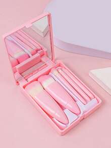 Portable Makeup Brush Kit, 1Set Plastic Cosmetic Brush & Storage Box With Mirror Cosmetic Brush,Brush Set,Makeup Brush Kit,Make Up Brush Set,Make Up Set Complete,Makeup Brush Set,Complete Makeup Kit,Brush Kit,Brushes Makeup Set,Makeup Gift Set - Pink - View 4