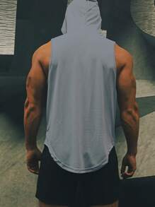 GymBeat Men Letter Graphic Hooded Sports Tank Top - Dark Grey - View 2