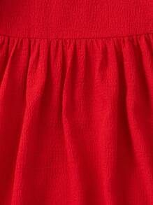 SHEIN 小女童泡泡袖方領連衣裙&帽 - 紅色 - 查看 3