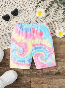 SHEIN 小女童螺旋紮染騎行褲