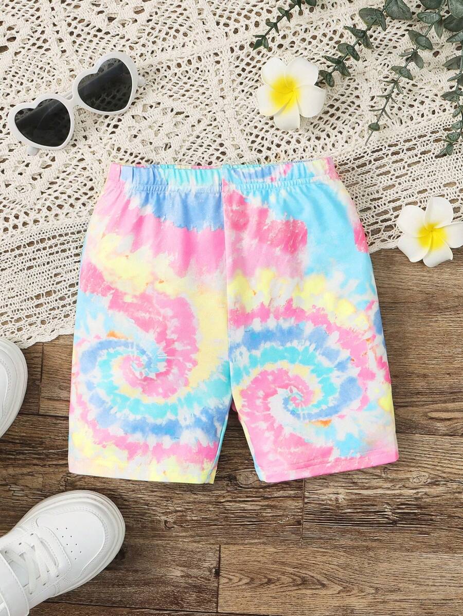 SHEIN 小女童螺旋紮染騎行褲
