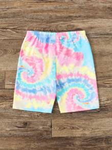 SHEIN 小女童螺旋紮染騎行褲