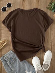 INAWLY Mountain And Slogan Graphic Tee MOUNTAINS AND MANY TREES OUTDOOR THE SCENERY IS BEAUTIFUL - Chocolate Brown - View 2