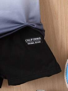 男嬰字母圖案漸層T恤和短褲套裝 - 黑與白 - 查看 3