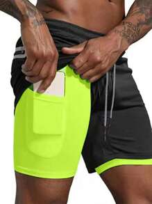 SHEIN Running Men 2 In 1 Phone Pocket Drawstring Waist Sports Shorts Jogger Shorts - Multicolor - View 1