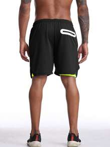 SHEIN Running Men 2 In 1 Phone Pocket Drawstring Waist Sports Shorts Jogger Shorts - Multicolor - View 2