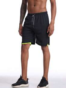 SHEIN Running Men 2 In 1 Phone Pocket Drawstring Waist Sports Shorts Jogger Shorts - Multicolor - View 3
