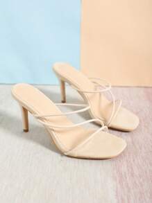 女士細帶細跟穆勒優雅杏高跟涼鞋 - 杏色 - 查看 3