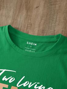 SHEIN LUNE Slogan Graphic Tee - Green - View 3