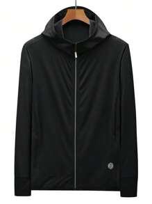 Manfinity Sport Corelite Men Letter Patched Detail Zip Up Hooded Sports Jacket Workout Tops - Black - View 1