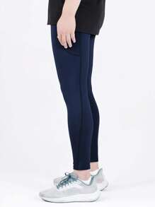 Manfinity Sport Corelite Men Solid Sports Tights With Phone Pocket Pocket Leggingsleggings With Pocketswomen Leggings With Pocketsyoga Pants With Pocketsleggings Women With Pockets - Navy Blue - View 5