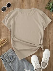 INAWLY Tropical And Slogan Graphic Tee Take Photos Of The Scenery Along The Way And Record This Beautiful Moment - Khaki - View 2