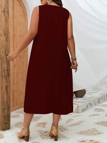 SHEIN LUNE Đầm Plus Size Hoa Boho - Màu Đỏ Sâu - Xem 2