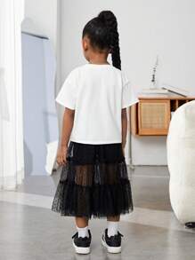 SHEIN 少女心印花t恤和dobby網狀層疊裙 - 黑與白 - 查看 2