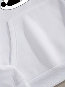 INAWLY 熊貓和字母圖案袋鼠口袋抽繩加絨內裏連帽衫 - 白色 - 查看 6