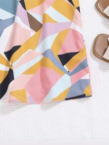 SHEIN 女孩幾何印花荷葉邊連衣裙 - 彩色 - 查看 3