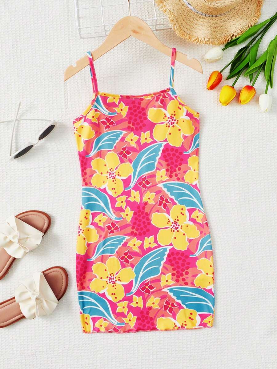 SHEIN 女孩印花吊帶連衣裙 - 彩色 - 查看 1