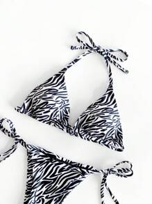 Bộ Bikini Nữ Thắt nút Buộc lại Sọc ngựa vằn - Đen và trắng - Xem 3