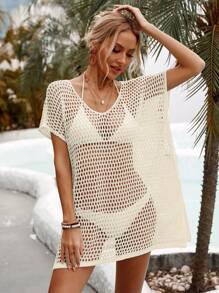 Swim Vcay Áo che Nữ cắt màu trơn - Màu be - Xem 3