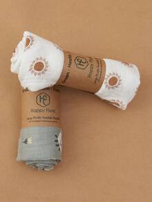Happy Flute 2入組嬰兒羊和太陽圖案織物繈褓毯
