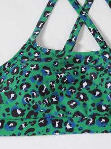 SHEIN Swim Curve Plus Size Leopard Criss Cross Bikini Set Summer Beach - Green - View 3