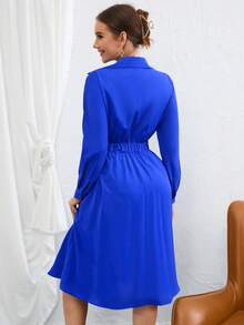 SHEIN BIZwear Solid Button Front Shirt Dress - Royal Blue - View 2