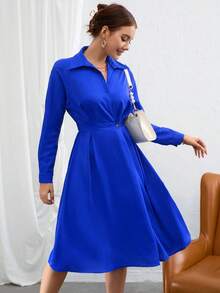 SHEIN BIZwear Solid Button Front Shirt Dress - Royal Blue - View 3