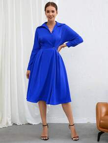 SHEIN BIZwear Solid Button Front Shirt Dress - Royal Blue - View 7
