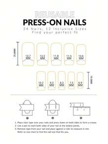 24入組長方形心形圖案全覆蓋的假指甲甜美壓克力美甲套裝，指甲用品讓你升級外觀 - 藕粉色 - 查看 4