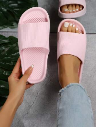 時尚粉色拖鞋適用於女士極簡單帶拖鞋