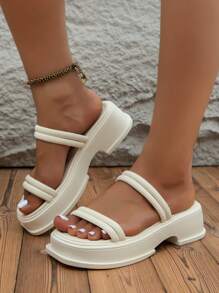 厚底坡跟凉鞋女款，米色夏季新款沙滩凉鞋女款，百搭罗马拖鞋女款，旅行必备 - 米色 - 查看 4