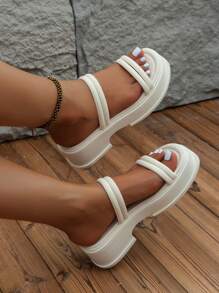 厚底坡跟凉鞋女款，米色夏季新款沙滩凉鞋女款，百搭罗马拖鞋女款，旅行必备 - 米色 - 查看 5