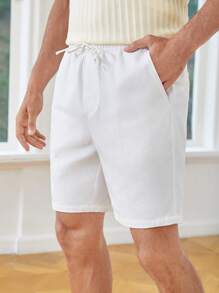Manfinity NiteLyfe Men Cotton Solid Drawstring Waist Shorts - White - View 2
