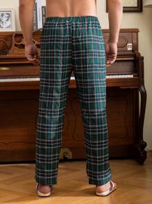 Extended Sizes Men Plaid Print Elastic Waist Sleep Trousers - Green - View 2