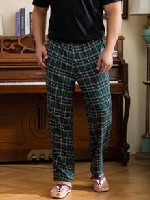 Extended Sizes Men Plaid Print Elastic Waist Sleep Trousers - Green - View 4