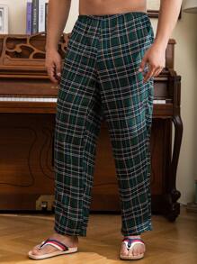 Extended Sizes Men Plaid Print Elastic Waist Sleep Trousers - Green - View 6