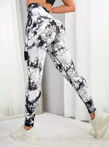 Yoga Trendy Tie Dye Wideband Waist Top-stitching Sports Leggings